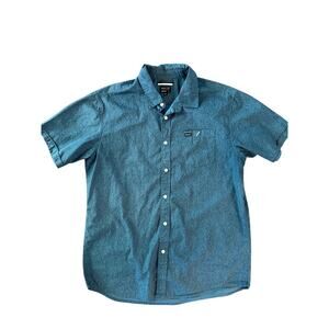 RVCA Men's Large Slim Fit Button-Up‎ Shirt Blue Dot Pattern Cotton Blend EUC